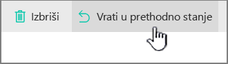 Istaknuto dugme "Vrati u prethodno stanje" u sistemu SharePoint Online