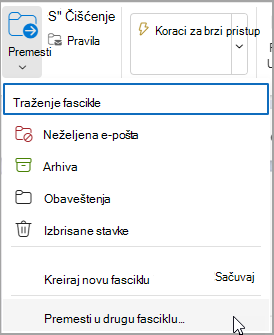 Izaberite stavku Premesti i izaberite fasciklu u koju ćete premestiti poruku.