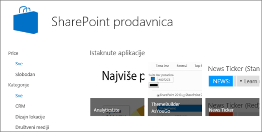 Prikaz izbora SharePoint prodavnice