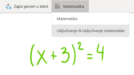 Opcija matematike u programu OneNote za Windows 10