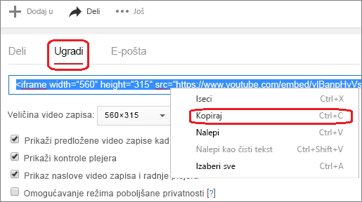 Kopiranje iFrame koda za ugradnju