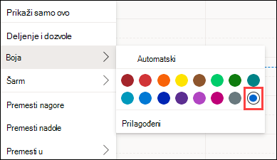 Izbor boje Outlook Veb kalendara sa prilagođenim