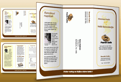 Brošura sa tri table kreirana u programu Microsoft Publisher