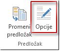 Dugme „Opcije predloška“ u programu Publisher 2013