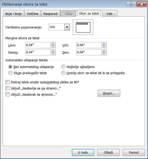 Text box dialog in Publisher 2010
