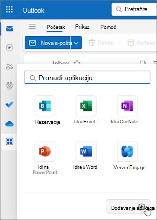 Iskačući meni "Još aplikacija" Outlook na vebu u novom programu Outlook za Windows.