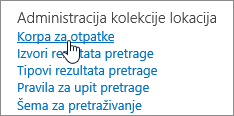 Settings under Site Collection admin heading with Recycle highlighted