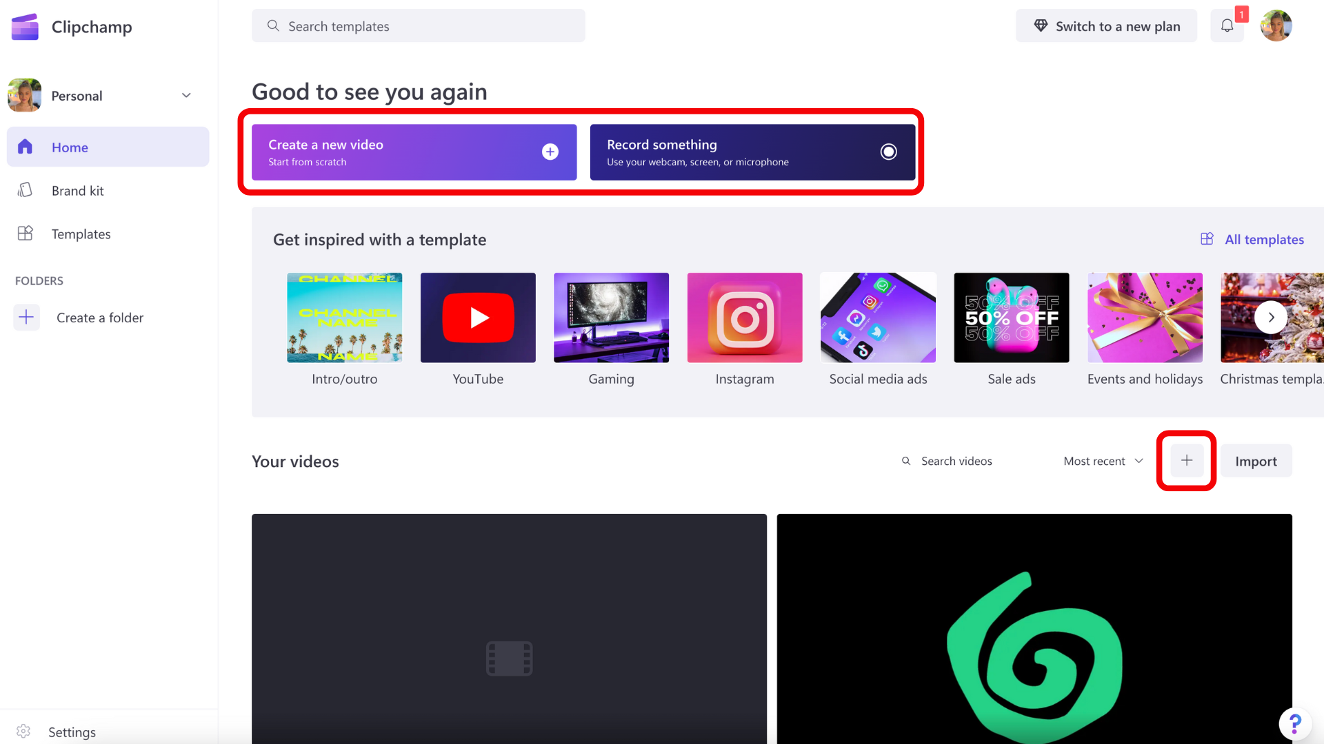 Slika dugmeta "Kreiraj video zapis" u gornjem desnom uglu ekrana.