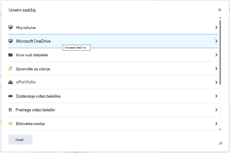 Ugradite OneDrive datoteku u uređivač svetline pomoću menija "Umetanje stvari".