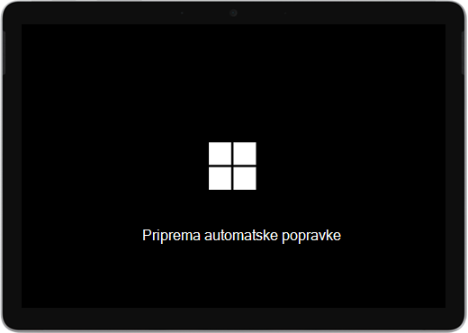 Crni ekran sa Windows logotipom i tekstom koji kaže "Priprema automatske popravke".