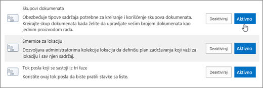 Uzorci funkcija kolekcije lokacija koje možete da aktivirate za SharePoint