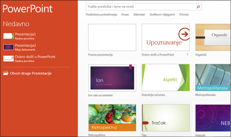 Početni ekran programa PowerPoint 2013
