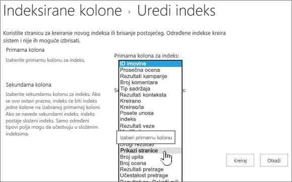 Edit index page with column selected from drop down box