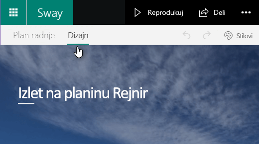 Izaberite karticu „Dizajn“ da biste pregledali trenutno Sway platno