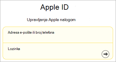 Snimak ekrana prijavljivanja u Apple ID