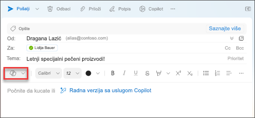 Opcija menija „Kreirajte radnu verziju uz Copilot“ u programu Outlook za Mac uređaje.