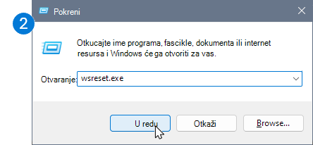 Ikona koja prikazuje dijalog "Pokreni" sa komandama za uspostavljanje početnih vrednosti