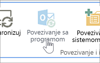 Traka sa onemogućenim dugmetom "Poveži se sa programom Outlook" sa istaknutim dugmetom