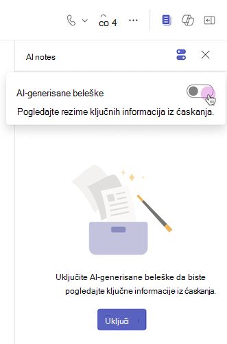 Sve beleške su uključene sa preklopnika u Teams ćaskanju
