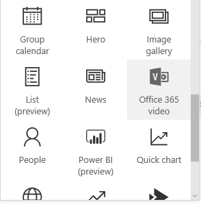 Snimak ekrana dugmeta u Office 365 meniju „Video“ u sistemu SharePoint.