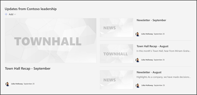 Image of the news web part on the department site template