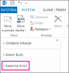 Prikazi deljenih fascikli na listi fascikli u programu Outlook 2013