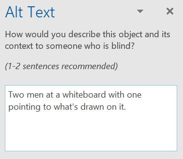Alt text dialog box in Outlook.