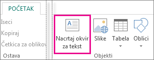 Snimak ekrana okvira za tekst „Crtanje“ u programu Publisher.