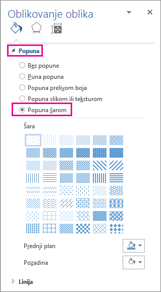 Selecting Pattern Fill in the Format Shape pane