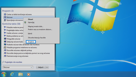 Kontrolna tabla u operativnom sistemu Windows 7.