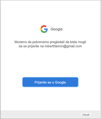 Prikazivanje odziva za postojeći Gmail nalog
