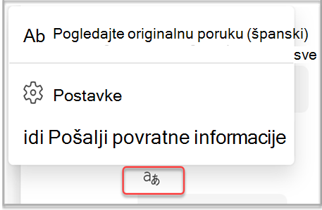 Pošaljite povratne informacije usluzi Teams o rezultatima prevođenja.