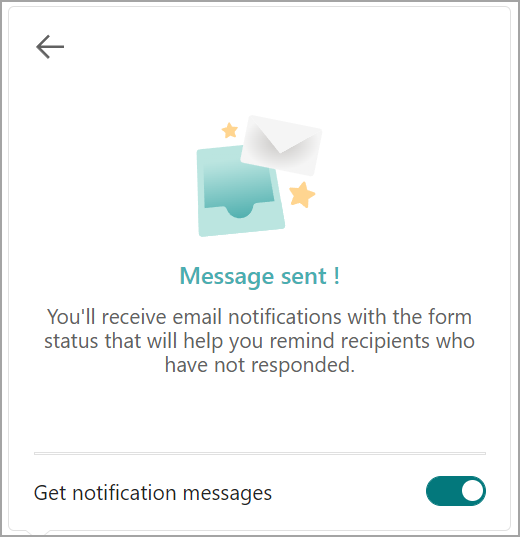 Opcija "Uključi obaveštenja" u prozoru sa potvrdom da je poruka poslata sa opcijom