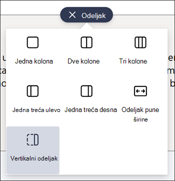 Vertikalni odeljak istaknut na listi tipova odeljaka