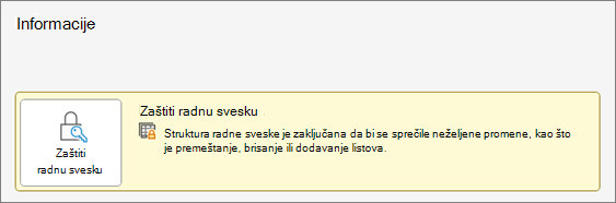 Zaštita radne sveske u okviru menija "Informacije"