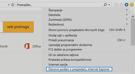 Osnovni podaci o programu Internet Explorer