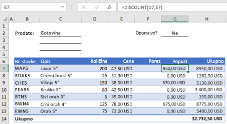 Example order form with a custom function