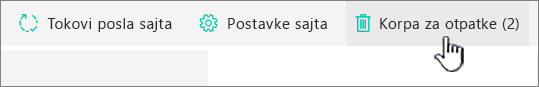 Dugme "Recikliraj stranicu "Sadržaj sajta" u sistemu SharePoint Online