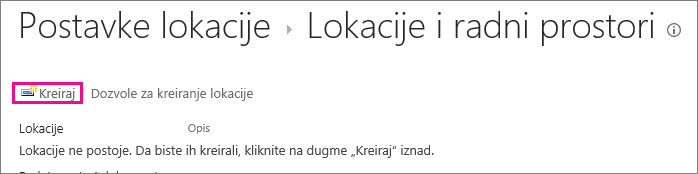 Veza "Kreiranje lokacije" u dijalogu "Lokacije i radna mesta"