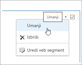 Meni veb segmenta sa istaknutom stavkom "Umanji"