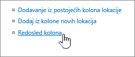 Izabrana je porudžbina kolone sadržaja kolekcije lokacija