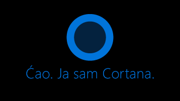 Ikona aplikacije Cortana je viđena na ekranu sa rečima "Zdravo. Ja sam Cortana "ispod ikone".