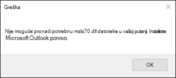 Greška pri klasičnom pokretanju programa Outlook