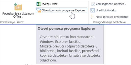 SharePoint 2016 se otvara pomoću programa Explorer u IE11