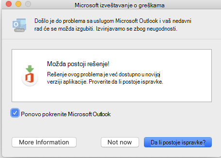Prozor Microsoft izveštavanja o greškama.