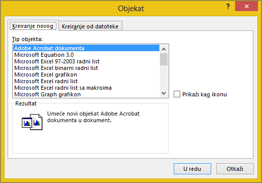 Create New tab in the Object dialog box