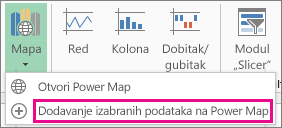 Komanda „Dodaj izabrane podatke u Power Map“