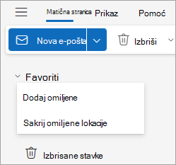 Screenshot showing Favorites drop down list with choices to Add or Hide favorites