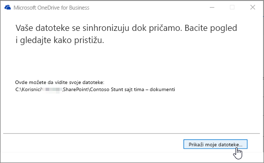 Dijalog "OneDrive for Business" prikazuje istaknuto dugme "moji fajlovi".