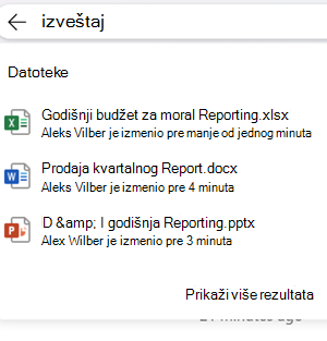 snimak ekrana rezultata veb pretrage usluge OneDrive